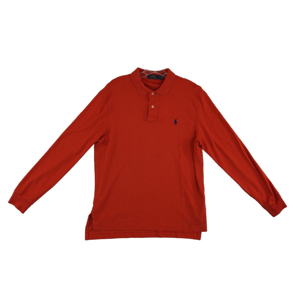 Polo Ralph Lauren 100% Cotton Polo Shirt‎ Men's Size Large Orange Long Sleeve